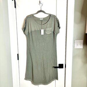 Sundance Green Distressed Waffle Knit Raw Hem Loose Fit Boho Shirt Dress M NWT